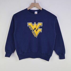 Vintage 90s West Virginia WVU Sweatshirt Kids‎ Large Navy Blue Cotton Blend